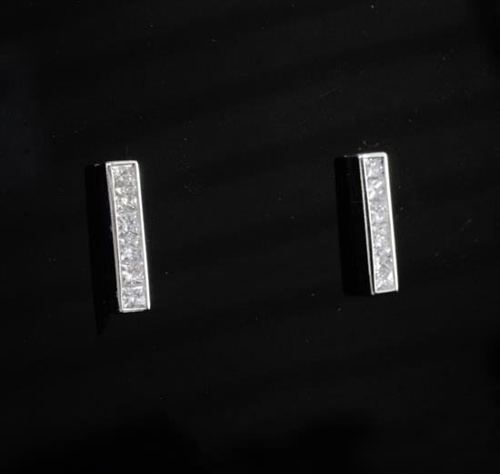 A pair of Theo Fennell Strip 18ct white gold and channel set diamond ear studs, 12mm.